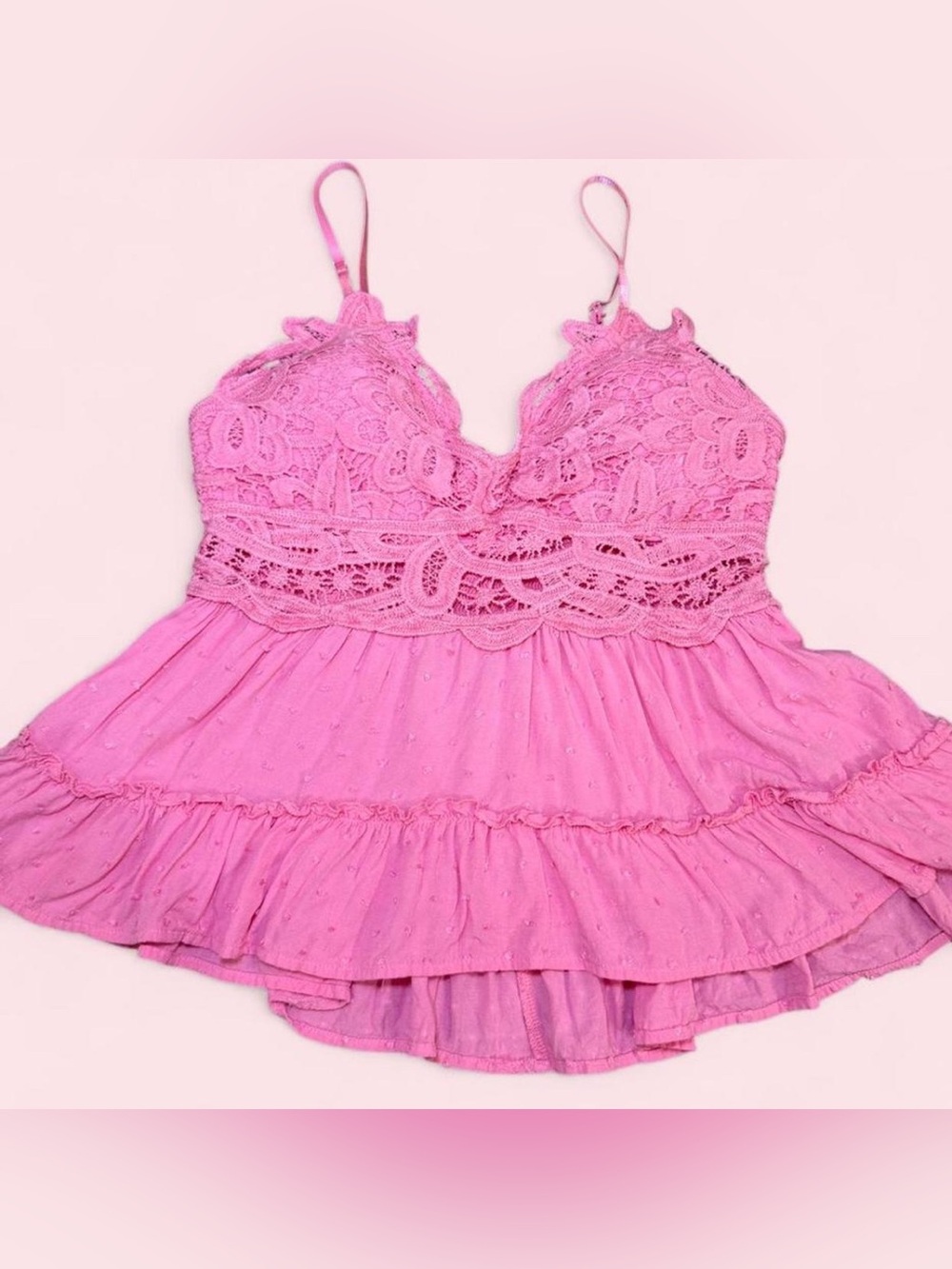 Blue B Pink Lace‎ Swiss Dot Ruffled Tiered Cami Top Size S